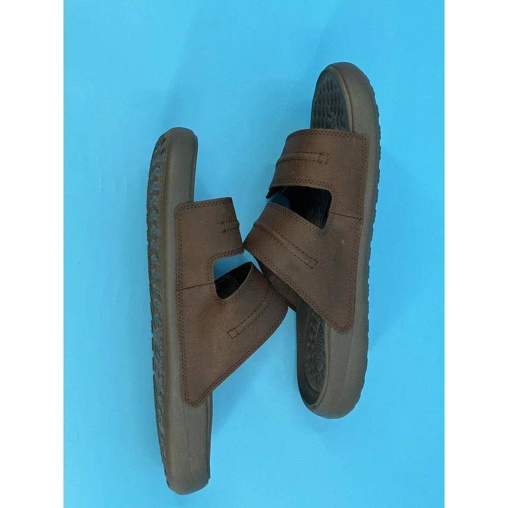 Crocs LiteRide Leather Slide Sandals Men’s 13 Brown Adjustable Strap